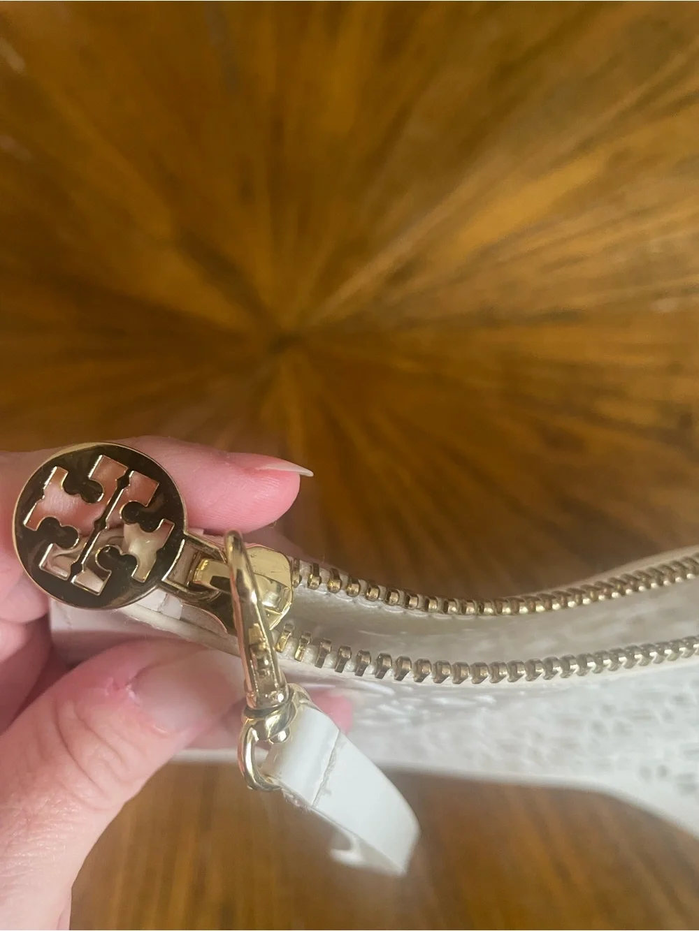 Tory Burch White Laser-Cut Wristlet Clutch